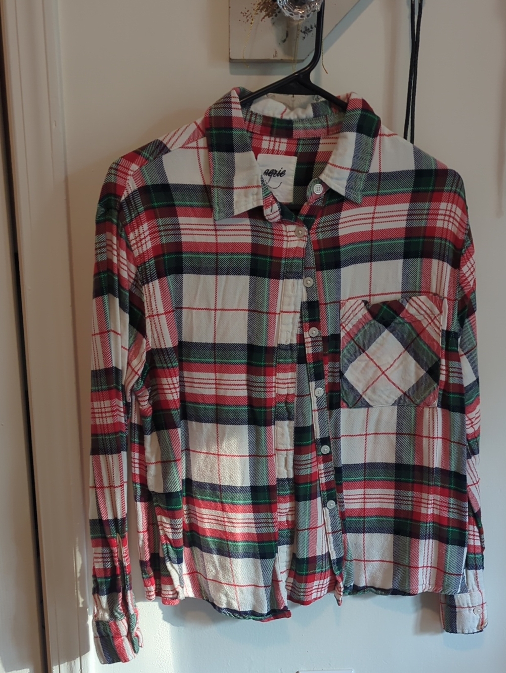 aerie Red, Green & White Plaid Button-Down Shirt
